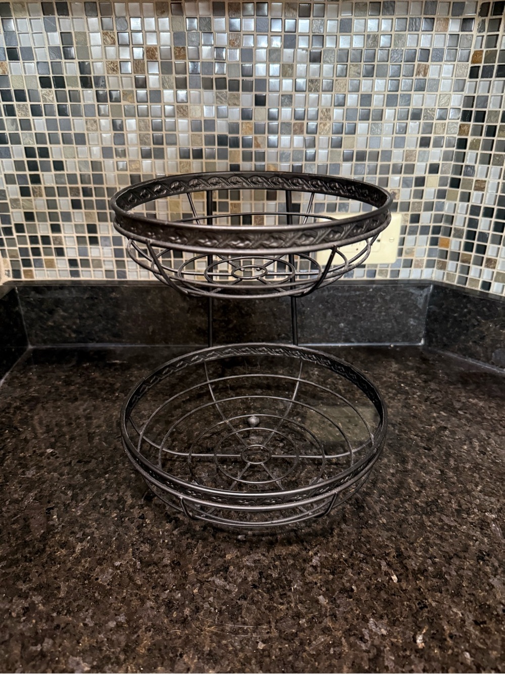 Two-Tier Decorative Metal Fruit Basket - Black